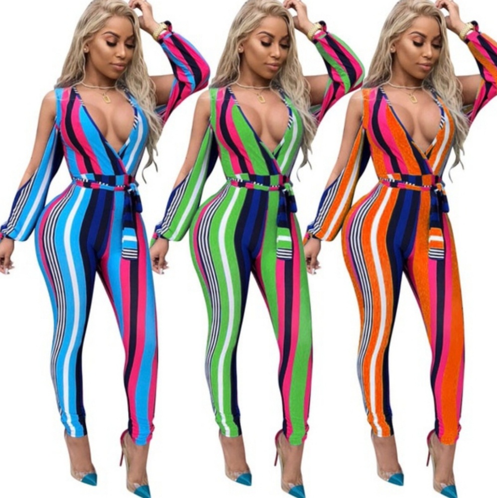 Long sleeve strip Jumpsuit